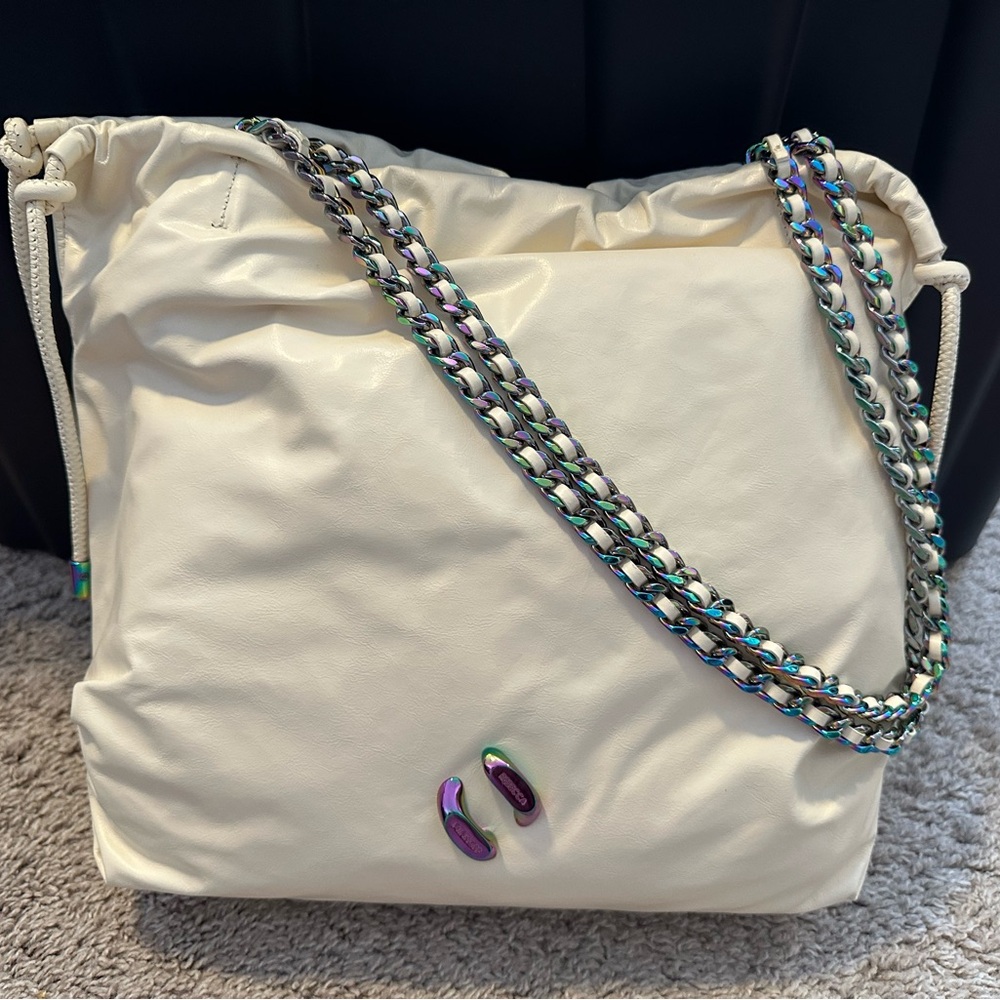 Aimee Kestenberg Cream Shoulder Bag with Iridescent Chain new